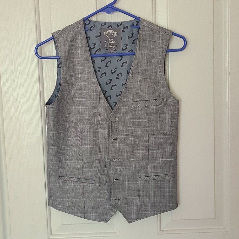 Boys size 14 Dress Vest gray plaid